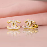 Chanel-Inspired Double C Crystal Stud Earrings